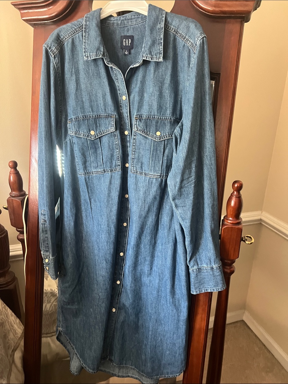 GAP Long Sleeve Denim Shirt Dress in Blue